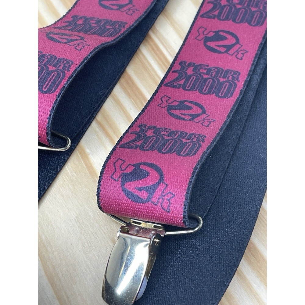 Mens Vintage Y2K Suspenders YEAR 2000 Red Black
